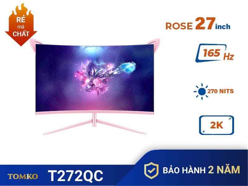 Màn máy tính Tomko 27″ cong Hồng 2K 165Hz T272QC ROSE