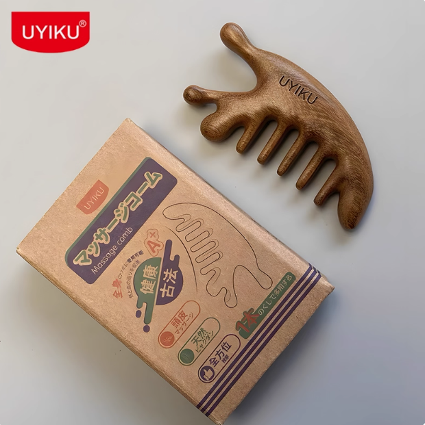 UK-765602 UYIKU Dụng cụ massage bằng gỗ đàn hương vàng chế tác thủ công theo phong cách cổ điển - Ảnh 2