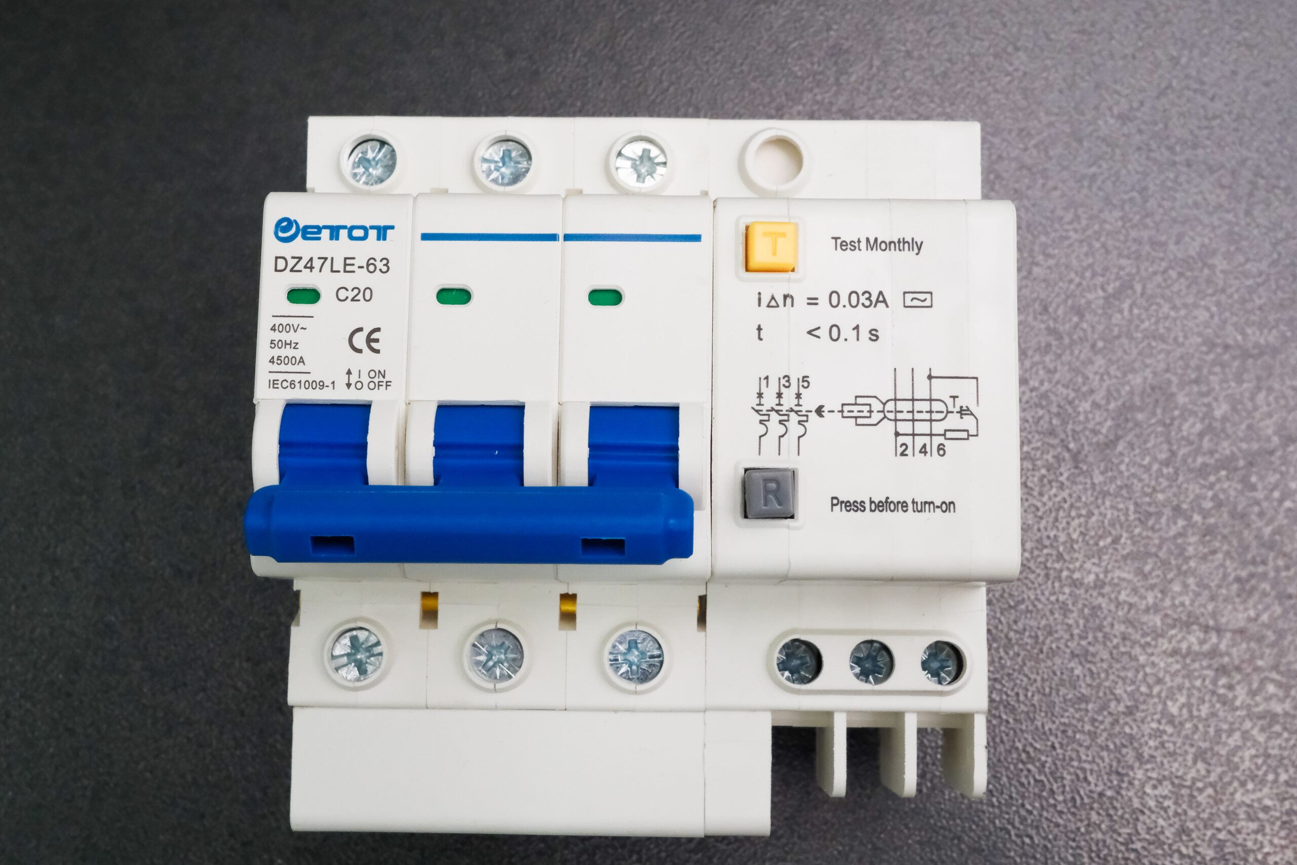 Aptomat DZ47LE-63 3PC20 bảo vệ chống ngắn mạch quá tải chính hãng - ETOT