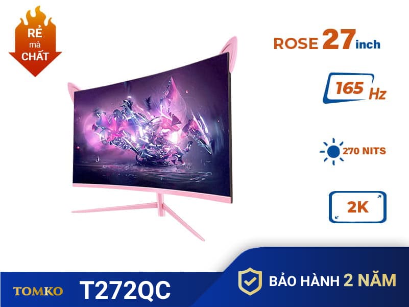 Màn máy tính Tomko 27″ cong Hồng 2K 165Hz T272QC ROSE - Ảnh 2